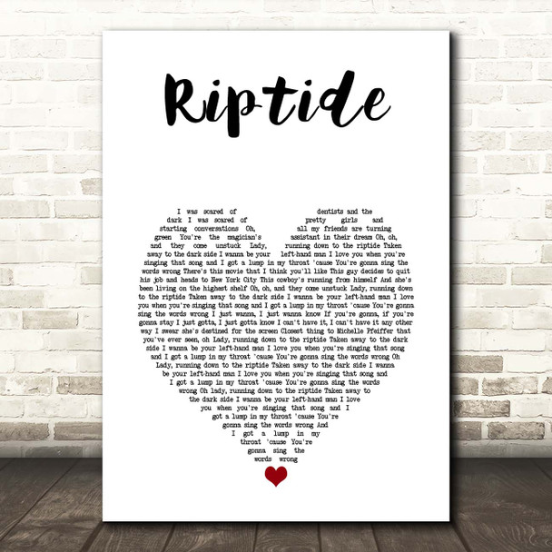 Vance Joy Riptide White Heart Song Lyric Print