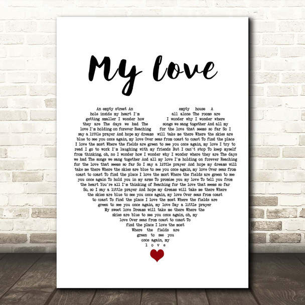 Westlife My Love White Heart Song Lyric Print