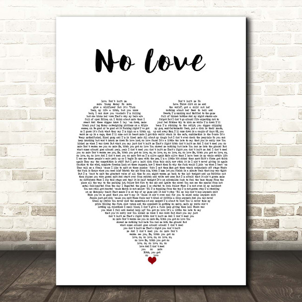 Eminem No Love White Heart Song Lyric Print