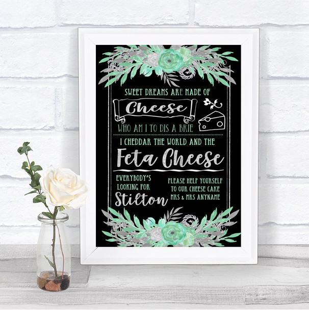 Black Mint Green & Silver Cheesecake Cheese Song Personalized Wedding Sign