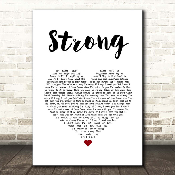 One Direction Strong White Heart Song Lyric Print