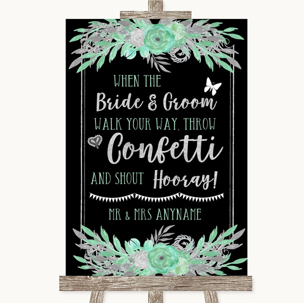 Black Mint Green & Silver Confetti Personalized Wedding Sign