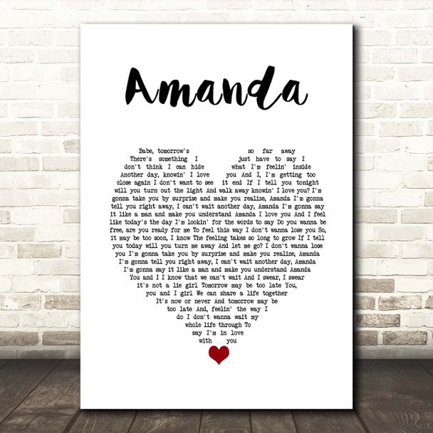 Boston Amanda White Heart Song Lyric Print