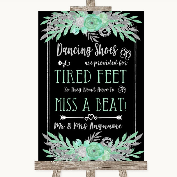Black Mint Green & Silver Dancing Shoes Flip-Flop Tired Feet Wedding Sign