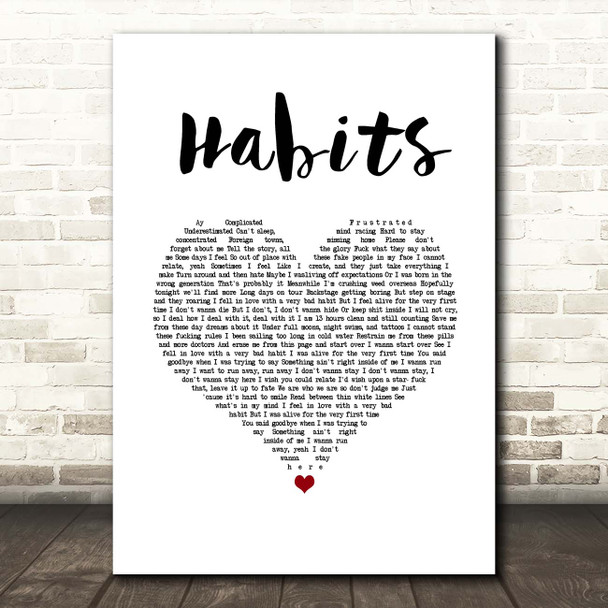 Machine Gun Kelly Habits White Heart Song Lyric Print