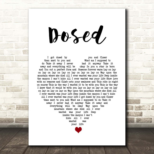 Red Hot Chili Peppers Dosed White Heart Song Lyric Print
