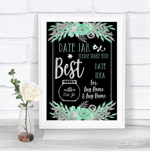 Black Mint Green & Silver Date Jar Guestbook Personalized Wedding Sign