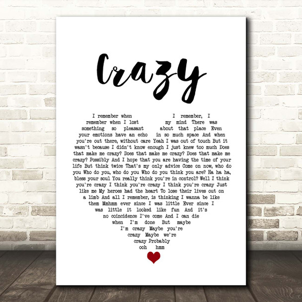 Gnarls Barkley Crazy White Heart Song Lyric Print