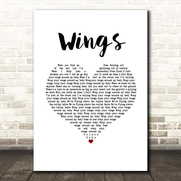 Hurts Wings White Heart Song Lyric Print