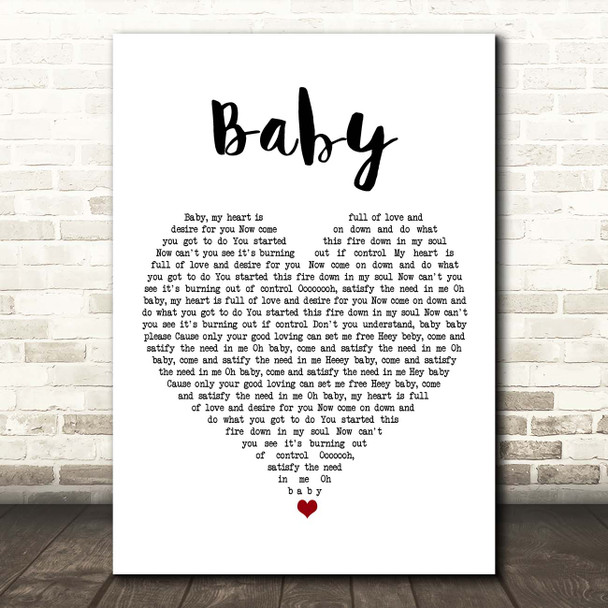 Bakermat Baby White Heart Song Lyric Print