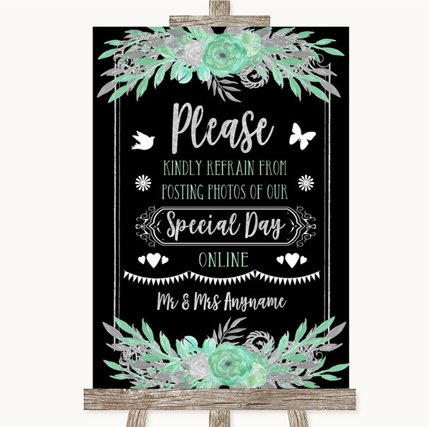 Black Mint Green & Silver Don't Post Photos Online Social Media Wedding Sign