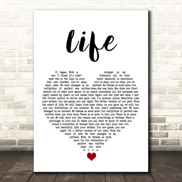 Sleeping At Last Life White Heart Song Lyric Print