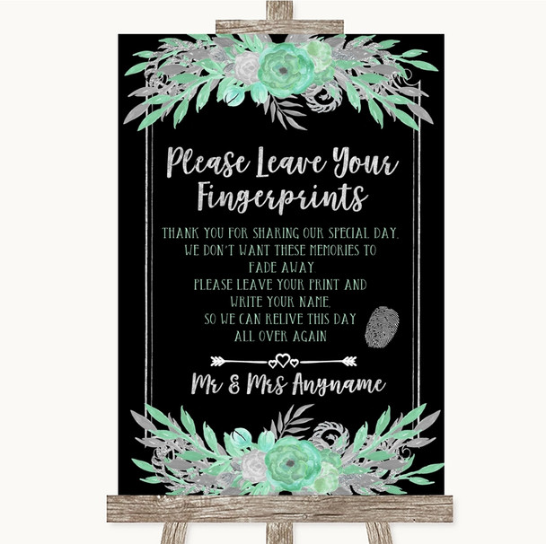 Black Mint Green & Silver Fingerprint Guestbook Personalized Wedding Sign