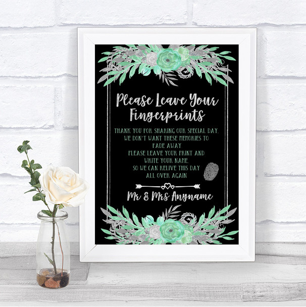 Black Mint Green & Silver Fingerprint Guestbook Personalized Wedding Sign