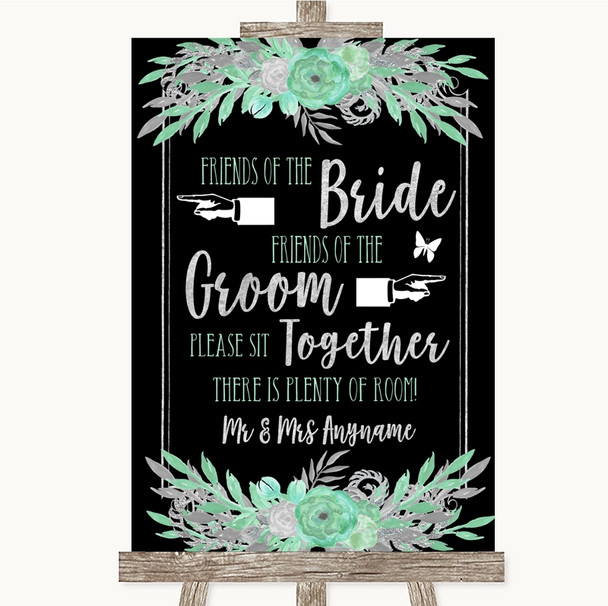 Black Mint Green & Silver Friends Of The Bride Groom Seating Wedding Sign