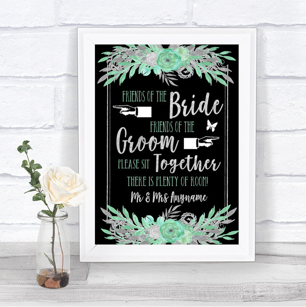 Black Mint Green & Silver Friends Of The Bride Groom Seating Wedding Sign