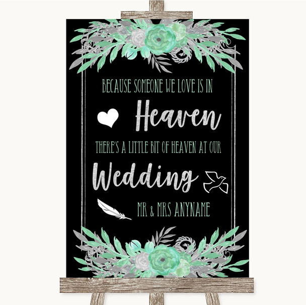 Black Mint Green & Silver Heaven Loved Ones Personalized Wedding Sign
