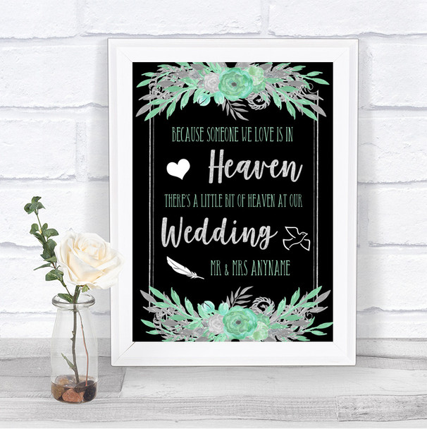 Black Mint Green & Silver Heaven Loved Ones Personalized Wedding Sign