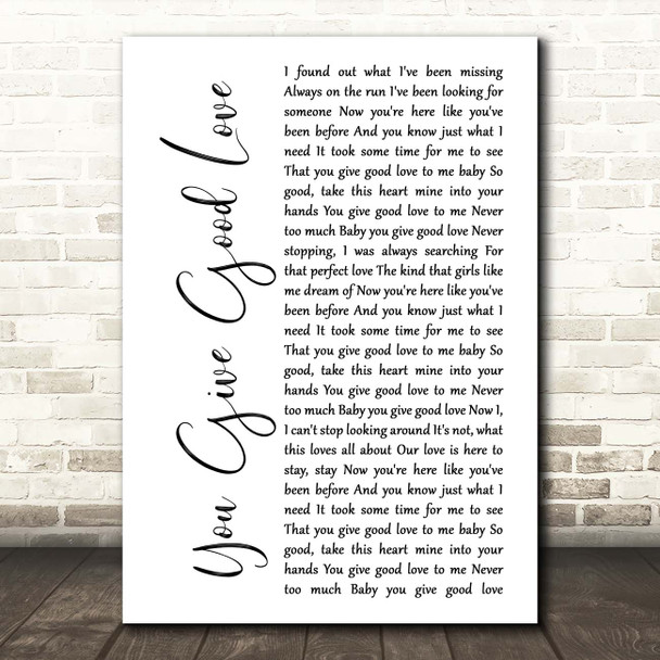 Whitney Houston You Give Good Love White Script Song Lyric Print