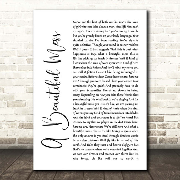 Jason Mraz A Beautiful Mess White Script Song Lyric Print