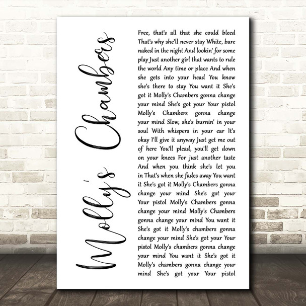 Kings Of Leon Molly's Chambers White Script Song Lyric Print
