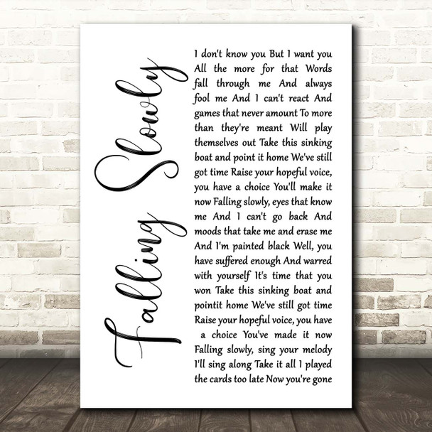 Glen Hansard, Marketa Irglova Falling Slowly White Script Song Lyric Print