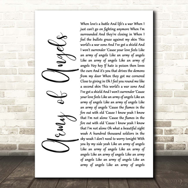 The Script Army of Angels White Script Song Lyric Print