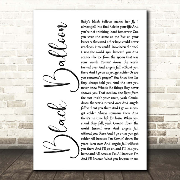 Goo Goo Dolls Black Balloon White Script Song Lyric Print