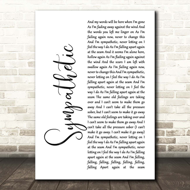 Seether Sympathetic White Script Song Lyric Print