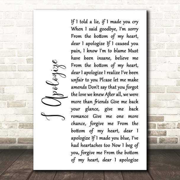 Billy Eckstine I Apologize White Script Song Lyric Print