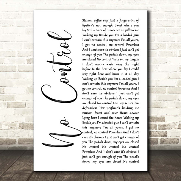 One Direction No Control White Script Song Lyric Print