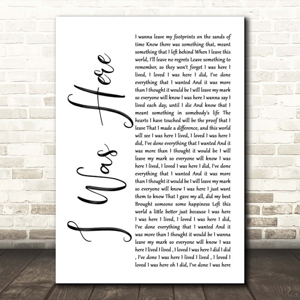 Beyonce I Was Here White Script Song Lyric Print