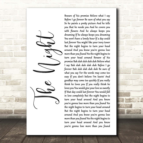 Frankie Valli & The Four Seasons The Night White Script Song Lyric Print