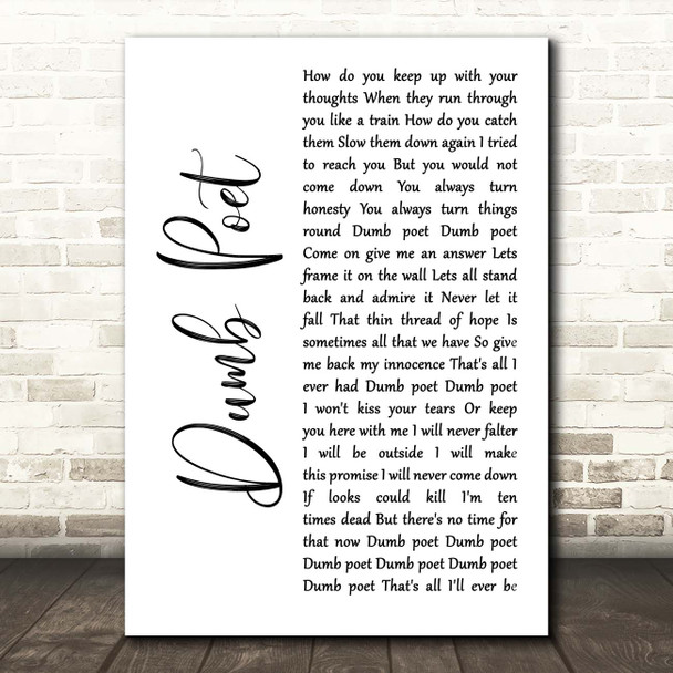 Immaculate Fools Dumb Poet White Script Song Lyric Print