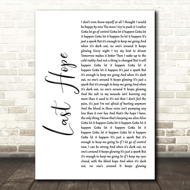 Paramore Last Hope White Script Song Lyric Print