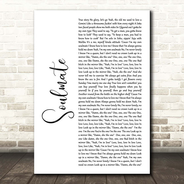 Lizzo Soulmate White Script Song Lyric Print