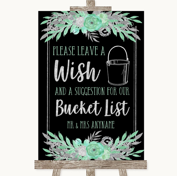 Black Mint Green & Silver Bucket List Personalized Wedding Sign