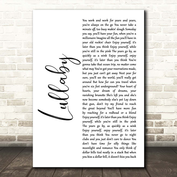 Lemar Lullaby White Script Song Lyric Print