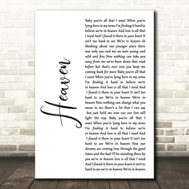 DJ Sammy Heaven White Script Song Lyric Print