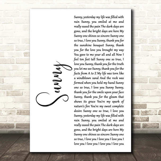 Boney M Sunny White Script Song Lyric Print