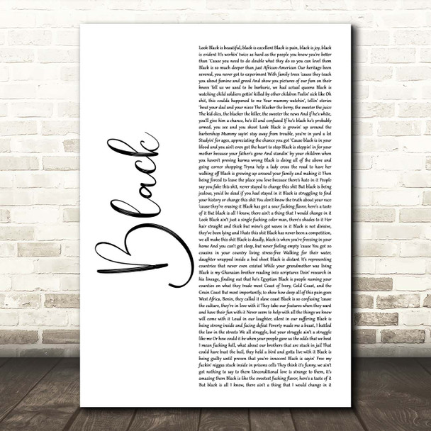 Dave Black White Script Song Lyric Print