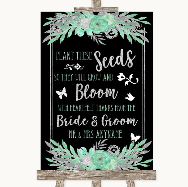 Black Mint Green & Silver Plant Seeds Favours Personalized Wedding Sign