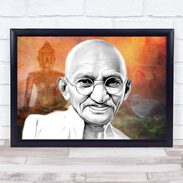 Gandhi Graphic Style Watercolor Buddha & Enlightenment Wall Art Print