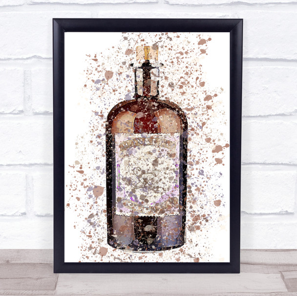 Watercolor Splatter Monkey Gin Bottle Wall Art Print