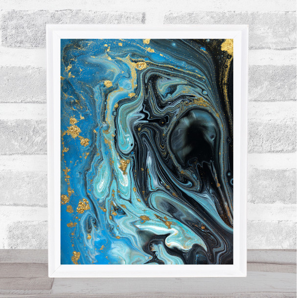Black Gold & Blue Swirl Abstract Wall Art Print
