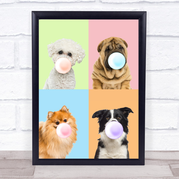 Dogs colorful Bubblegum Set Green Pink Blue Peach Wall Art Print