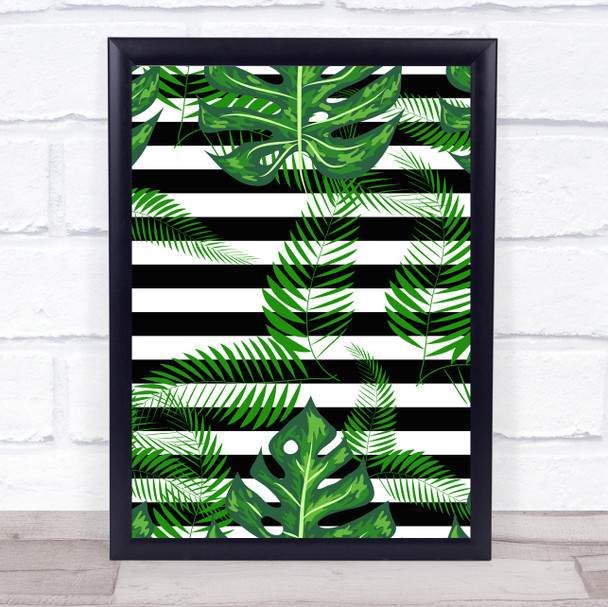 Jungle Art Jungle Leaves Black & White Stripes Wall Art Print