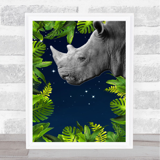 Jungle Art Rhino At Night Wall Art Print