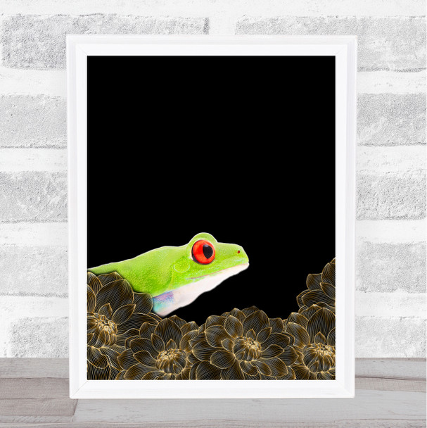 Jungle Frog Gold Flowers Wall Art Print