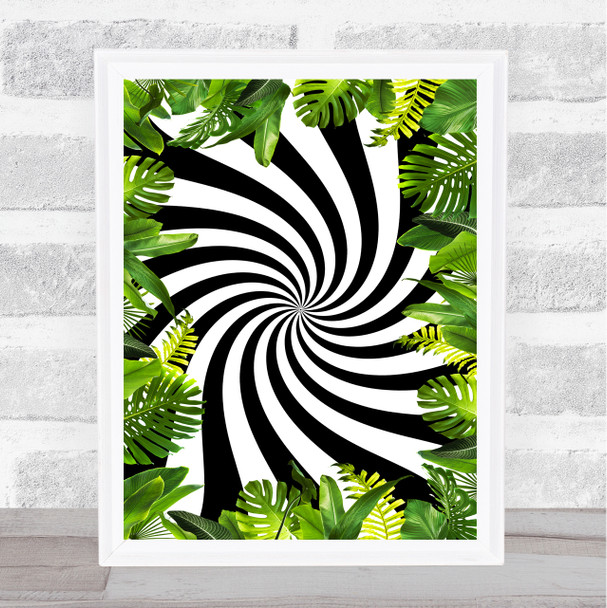 Black & White Swirl Jungle Leaves Border Wall Art Print